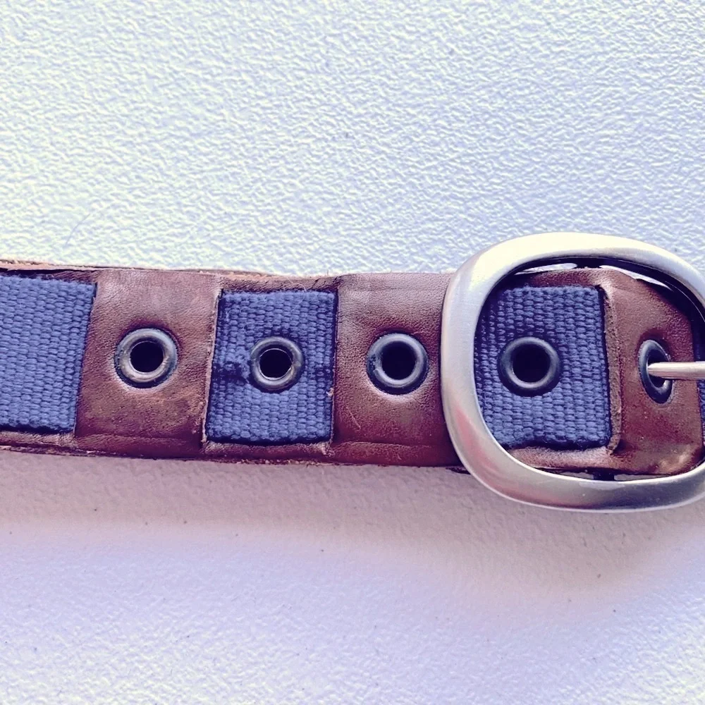 Stefano Corsini Blue Webbing Brown Leather Belt 34